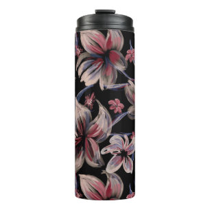 Bouteilles Isothermes Aquarelles Crimson Floral sur noir
