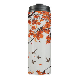 Bouteilles Isothermes Arbre d'automne avec Feuilles et oiseaux.