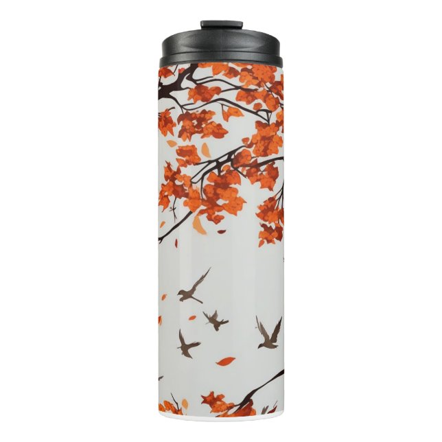 Bouteilles Isothermes Arbre d'automne avec Feuilles et oiseaux. (Devant)