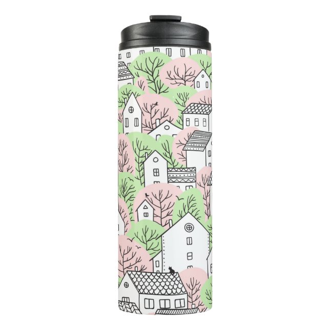 Bouteilles Isothermes Arbres et maisons sans couture motif. Printemps et (Devant)
