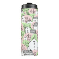 Arbres, maisons, paysage de la ville de printemps