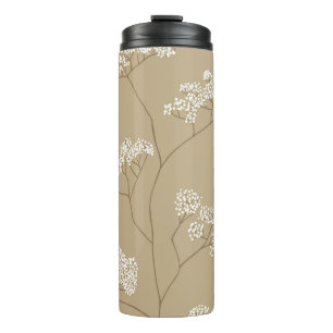 Bouteilles Isothermes Arbustes de petites fleurs blanches en palet beige
