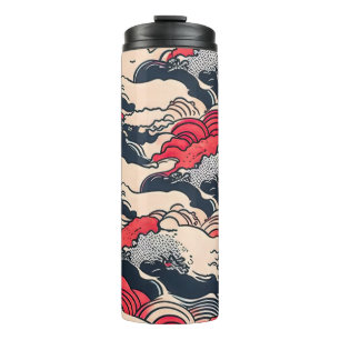 Bouteilles Isothermes Art abstrait de vagues océaniques de style japonai