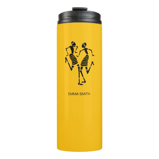 Bouteilles Isothermes Art Africain Silhouette Joie Danse Orange Annivers (Devant)