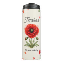 Art botanique de monogramme floral de pavot rouge