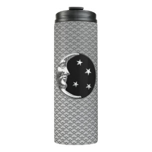 Bouteilles Isothermes Art Déco Lune et Etoiles, Noir et Argent
