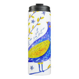 Bouteilles Isothermes Art d'oiseau bleu et jaune à l'aquarelle moderne