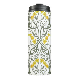 Bouteilles Isothermes Art Nouveau Jaunes Jonquilles et Tiges Blanches