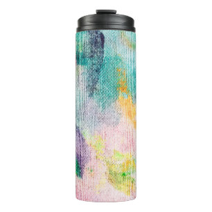 Bouteilles Isothermes Artiste Bleu. Présentation contemporaine blanche. 