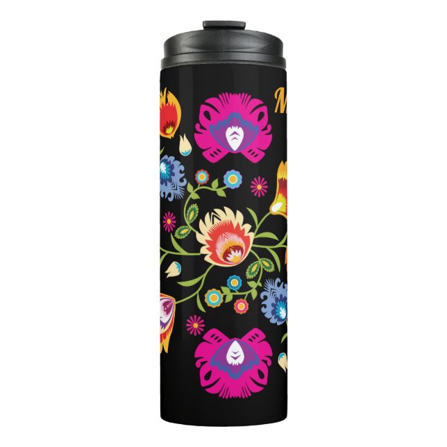 Bouteilles Isothermes Avec nom folklore polonais avec fleurs roses (Devant)