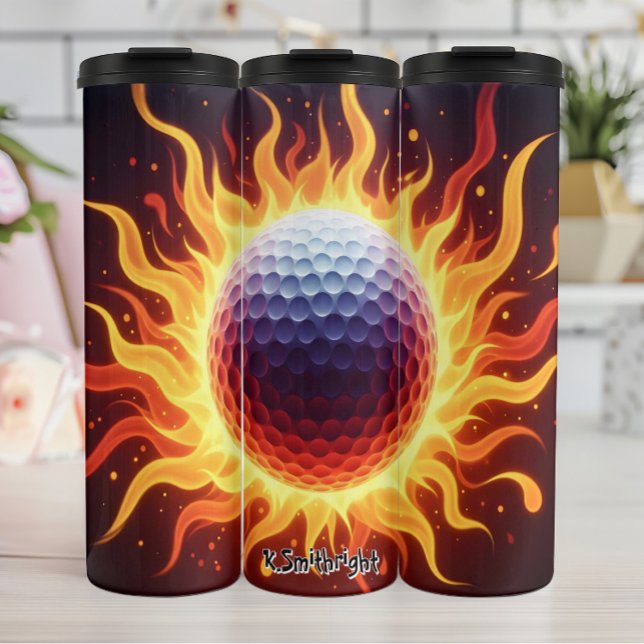 Bouteilles Isothermes Bal de golf à flammes (Créateur téléchargé)
