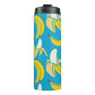 Bouteilles Isothermes Bananes jaunes, motif arrière - plan bleu