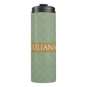 Bouteilles Isothermes Basil Green Gold Quatrefoil Personnalisé