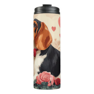 Bouteilles Isothermes Basset Hound avec des roses - Saint-Valentin