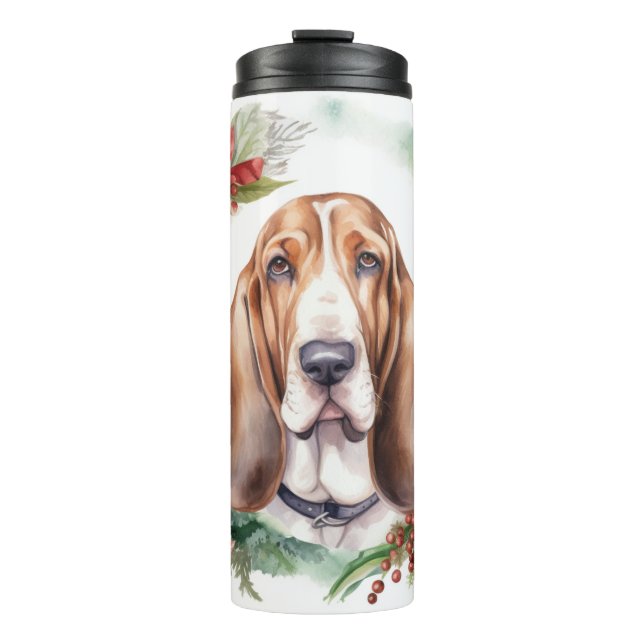 Bouteilles Isothermes Basset Hound Festive Wreath de Noël Pup (Devant)