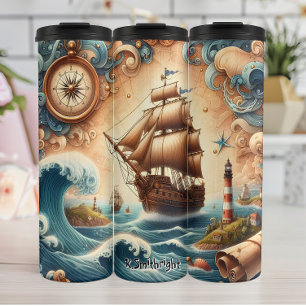 Bouteilles Isothermes Bateau pirate avec boussole et vagues