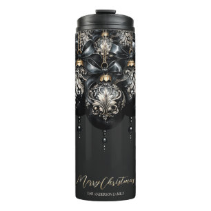 Bouteilles Isothermes Baubles noir et or élégant Noël de luxe