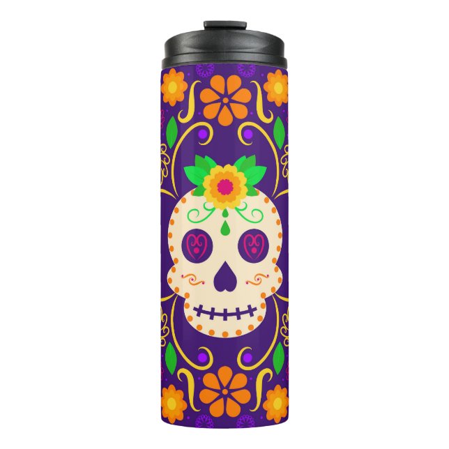 Bouteilles Isothermes Beau crâne avec Fleurs Día de los Muertos (Devant)