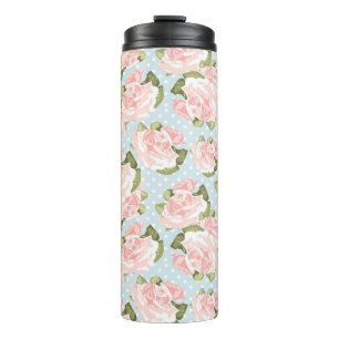 Bouteilles Isothermes Beau motif de rose avec le pois bleu