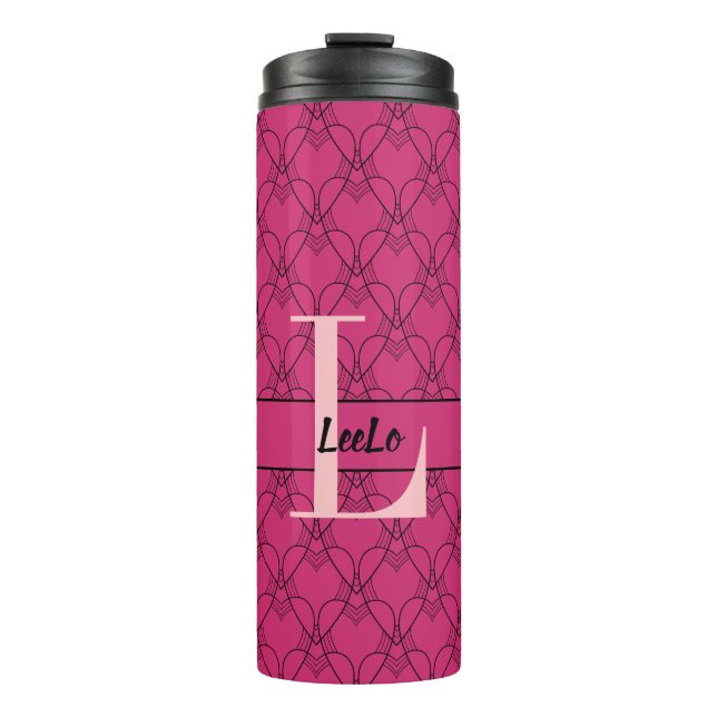 Bouteilles Isothermes Beet Purple & Pink Hearts Monogramme et nom (Devant)