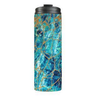 Bouteilles Isothermes Belle texture luxueuse de marbre bleu avec or.