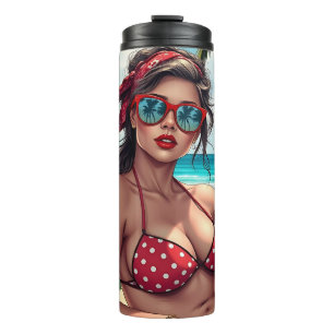Bouteilles Isothermes Bikini rouge, lunettes de soleil et femme de Banda