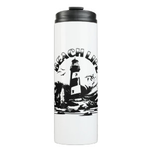Bouteilles Isothermes Black and White Lighthouse Beach Life
