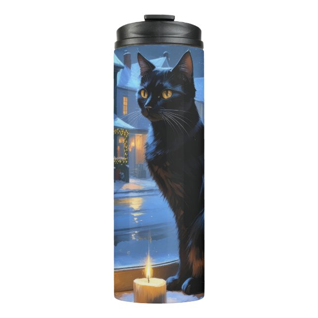 Bouteilles Isothermes Black Cat With Christmas Lights Holiday (Devant)