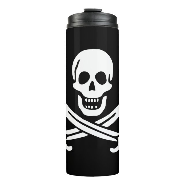 Bouteilles Isothermes Blanc, Drapeau Pirate Calico Jack, Crâne & Cutlass (Devant)