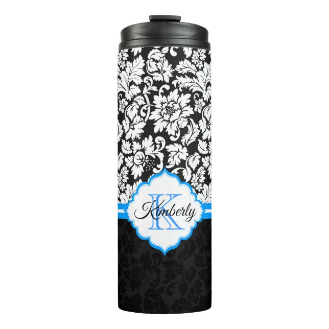 Bouteilles Isothermes Blanc noir et bleu Damas (Devant)