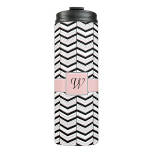 Bouteilles Isothermes Blancs noirs et bleus Chevron Tumbler thermiques