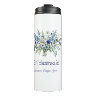 Bouteilles Isothermes bleu blanc floral demoiselle d'honneur nom violet 