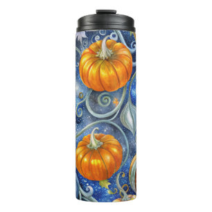 BOUTEILLES ISOTHERMES BLEU BRILLANT & ORANGE TOMBER AUTOMNE CITROUILLES