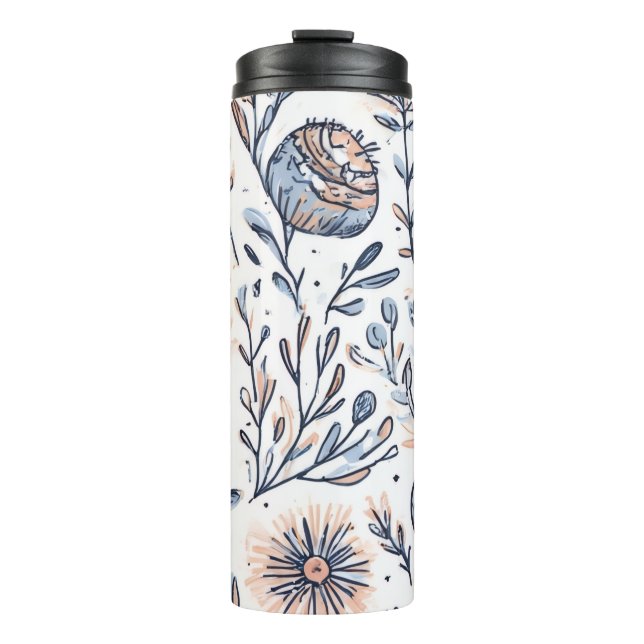 Bouteilles Isothermes Bleu Élégant Aesthétique Floral Thermal Tumbler (Devant)