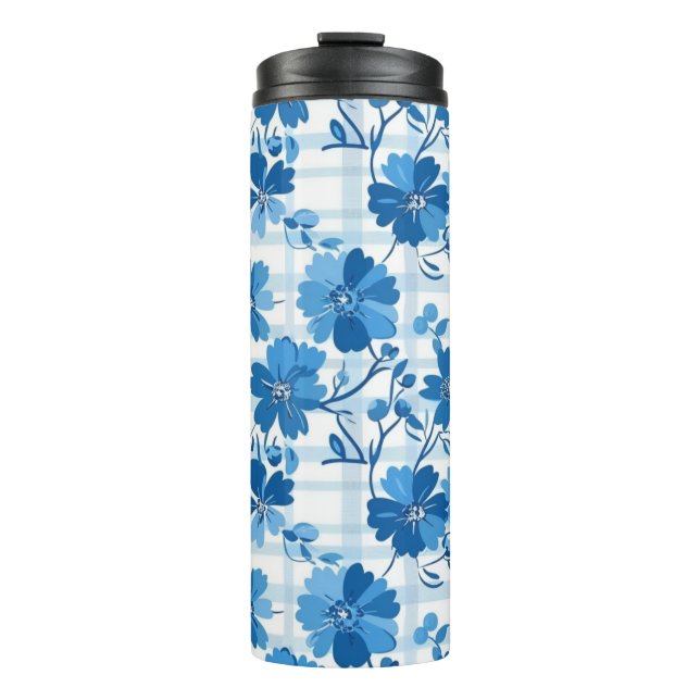 Bouteilles Isothermes Bleu En vichy Fleur d'hiver (Devant)