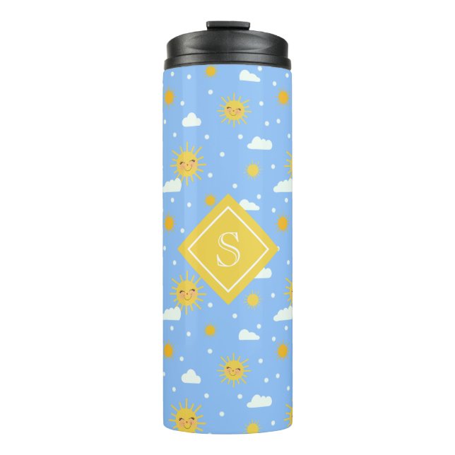 Bouteilles Isothermes Bleu jaune Kawaii Sunshine Cloud Monogramme (Devant)