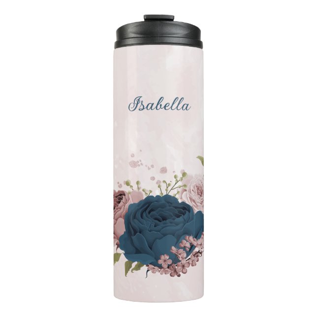 Bouteilles Isothermes bleu marine rose mariage (Devant)