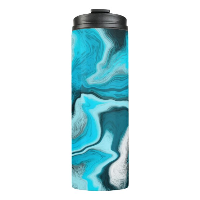 Bouteilles Isothermes Bleu, noir et Marbre blanc Fluid Art (Devant)