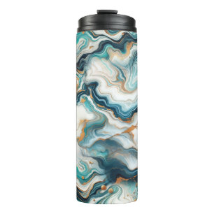 Bouteilles Isothermes Bleu sarcelle or blanc marbre moderne Agate 
