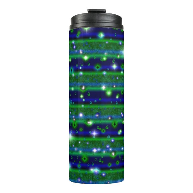 Bouteilles Isothermes Bleu vert rayures avec étoiles et Raindrops (Devant)