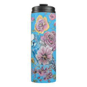 Bouteilles Isothermes Blue Budgie Budgerigar Rose aquarelle art floral