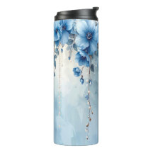 Blue Flowers and Pearls Thermal Tumbler