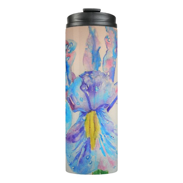 Bouteilles Isothermes Blue Iris Art floral Aquarelle Design (Devant)