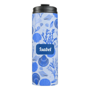 Bouteilles Isothermes Blue Seashells Motif CUSTOM Bridesmaid cadeau