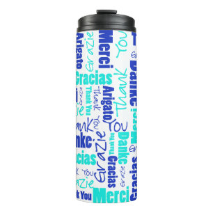 Bouteilles Isothermes BlueTurquoise Merci multilingue Typographie
