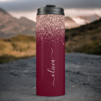 Blush Rose Gold Burgundy Monogramme Pailleté Rose
