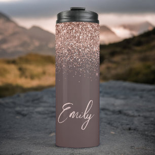 Bouteilles Isothermes Blush Rose Gold Glitter Monogramme en Terre Cuite
