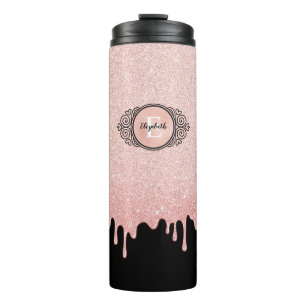 Bouteilles Isothermes Blush rose Monogramme au nom pailleté déversé