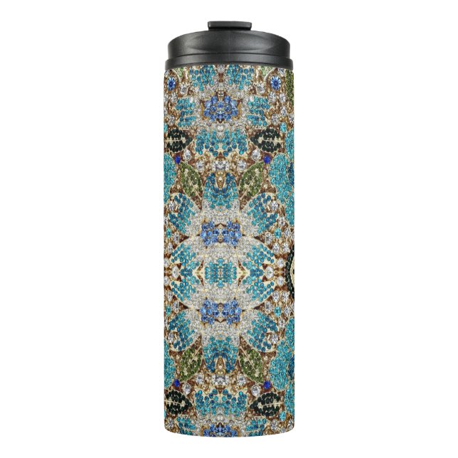 Bouteilles Isothermes bohème girly chic argent turquoise fleur bleu (Devant)