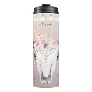 Bouteilles Isothermes Boho Chic Rustique Crâne de Vache Floral Bohème Pe